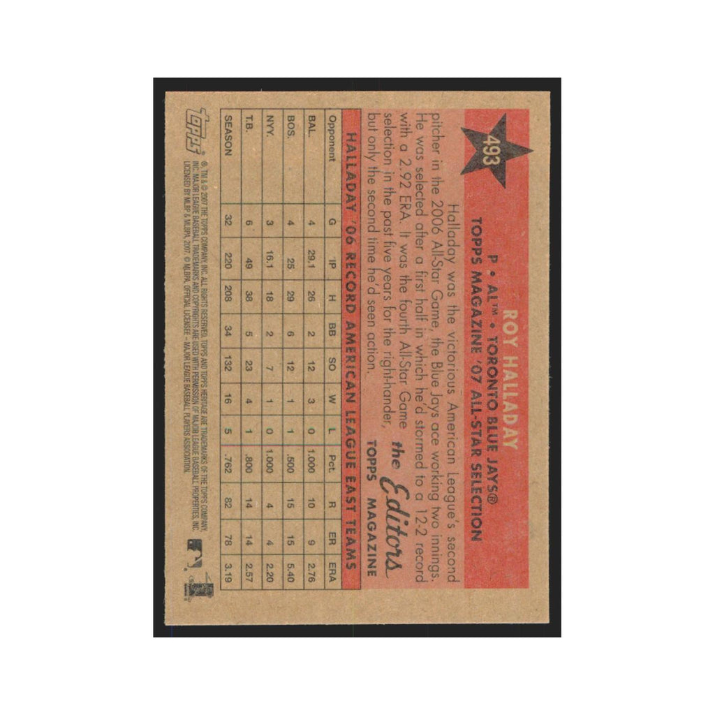 Roy Halladay 2007 Topps Heritage #493 Toronto Blue Jays Baseball Card NM