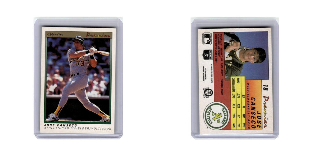 Jose Canseco 1991 O-Pee-Chee Premier #18 Oakland Athletics Baseball Card NM