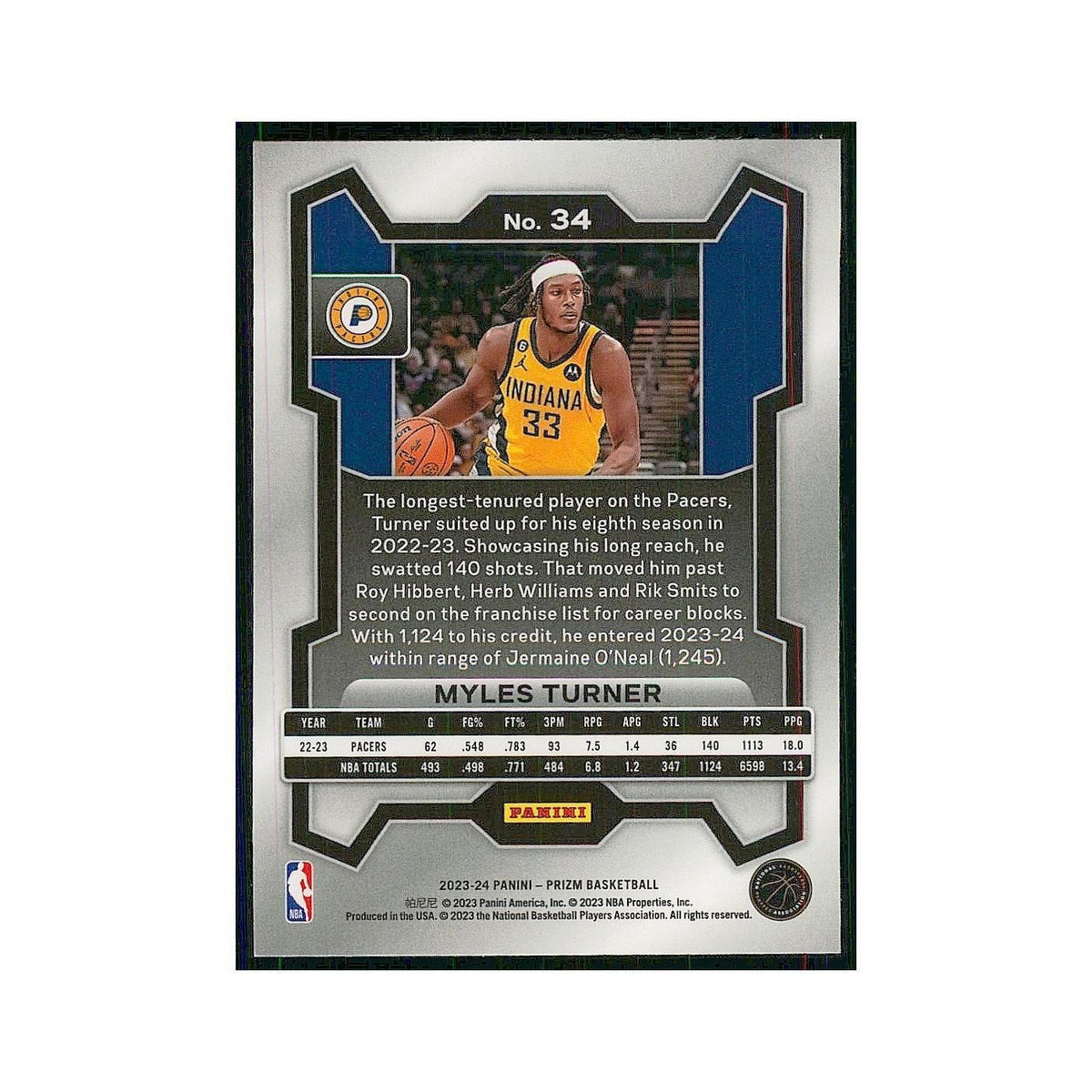 2023 Panini Prizm Myles Turner Pacers #34