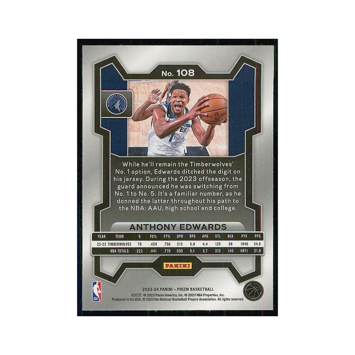 2023 Panini Prizm Anthony Edwards Timberwolves #108