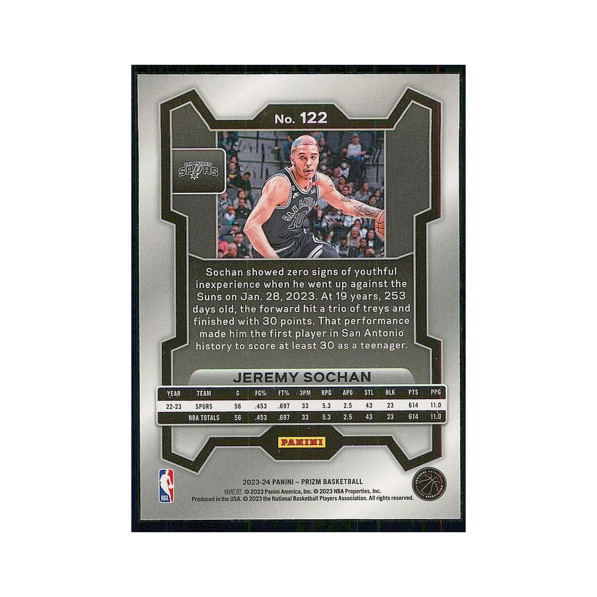 2023 Panini Prizm Jeremy Sochan Spurs #122
