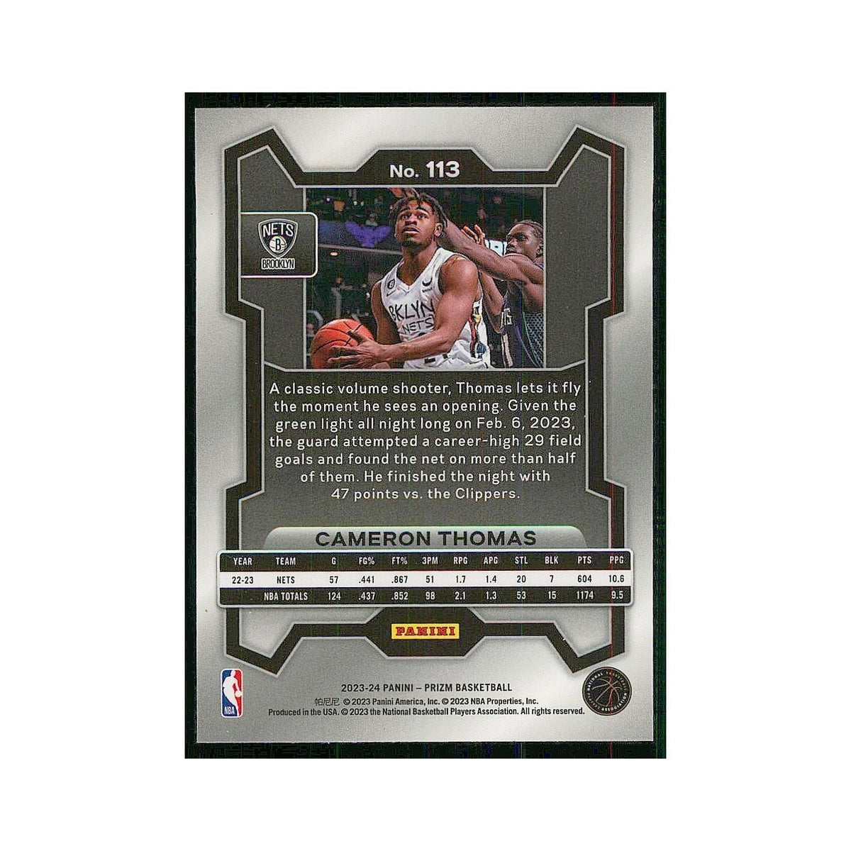 2023 Panini Prizm Cameron Thomas Nets #113