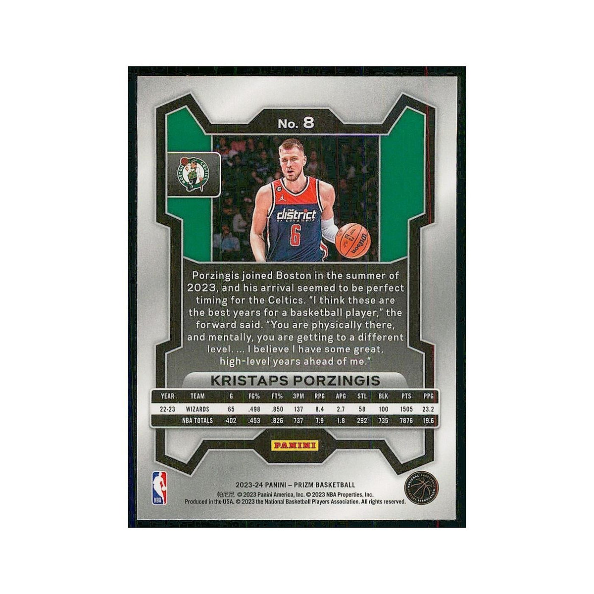 2023 Panini Prizm Kristaps Porzingis Celtics #8