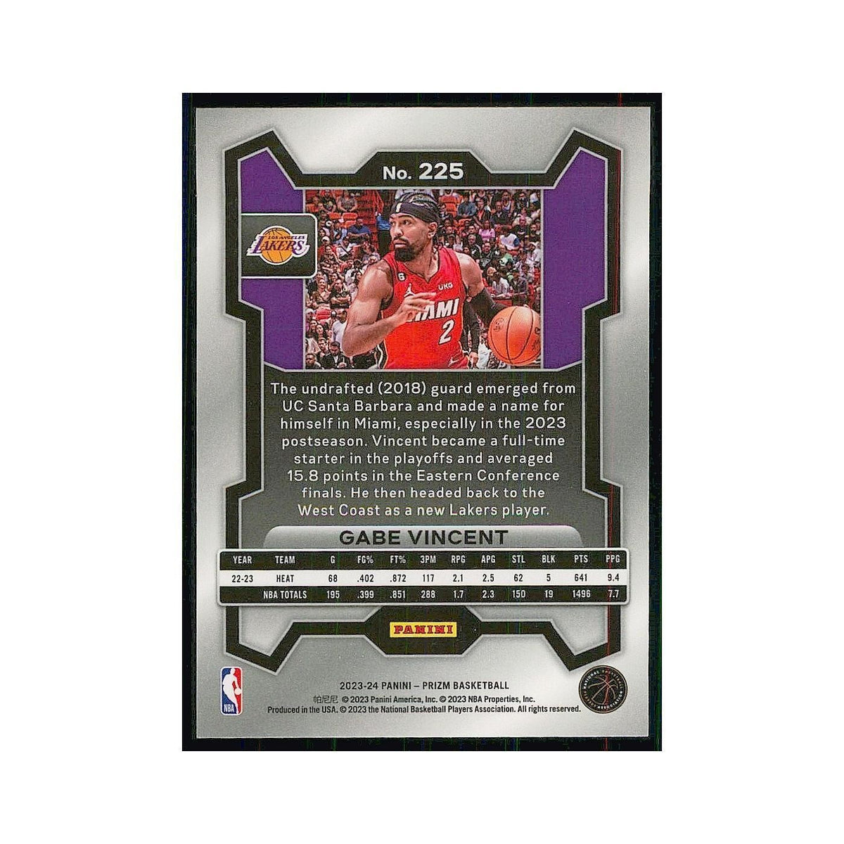 2023 Panini Prizm Gabe Vincent Lakers #225