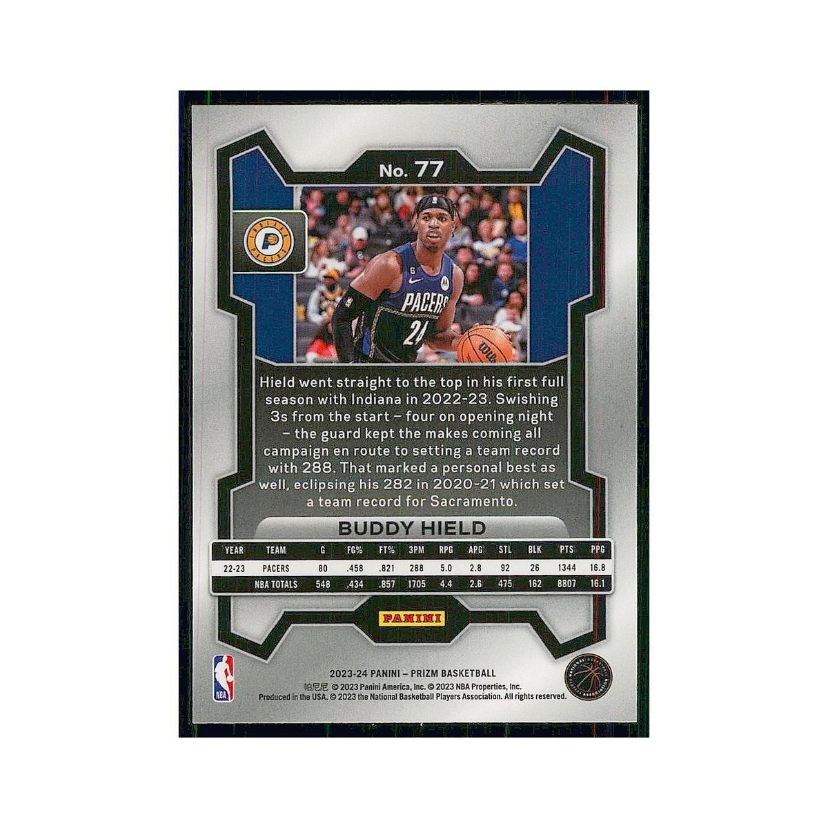 2023 Panini Prizm Buddy Hield Pacers #77