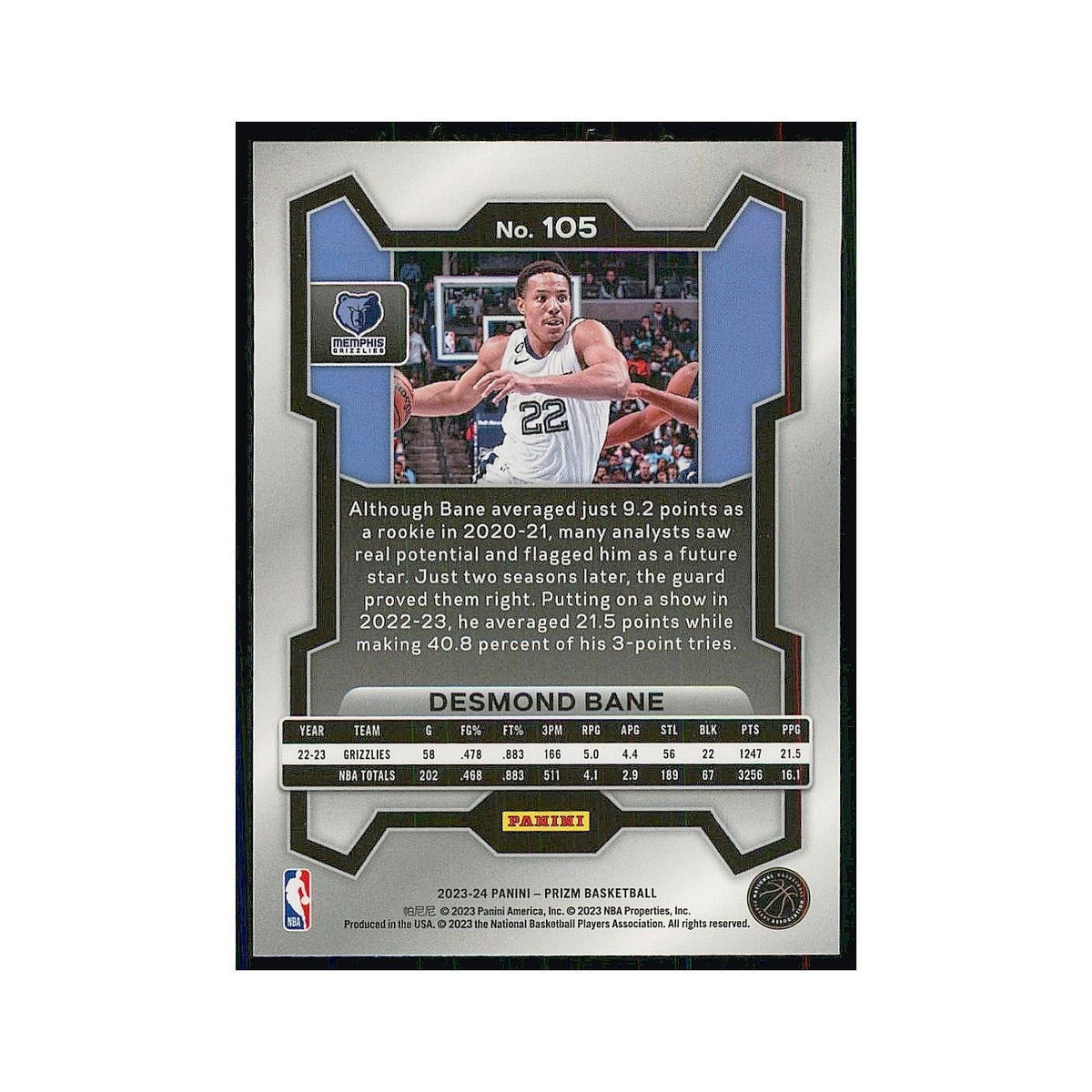 2023 Panini Prizm Desmond Bane Grizzlies #105