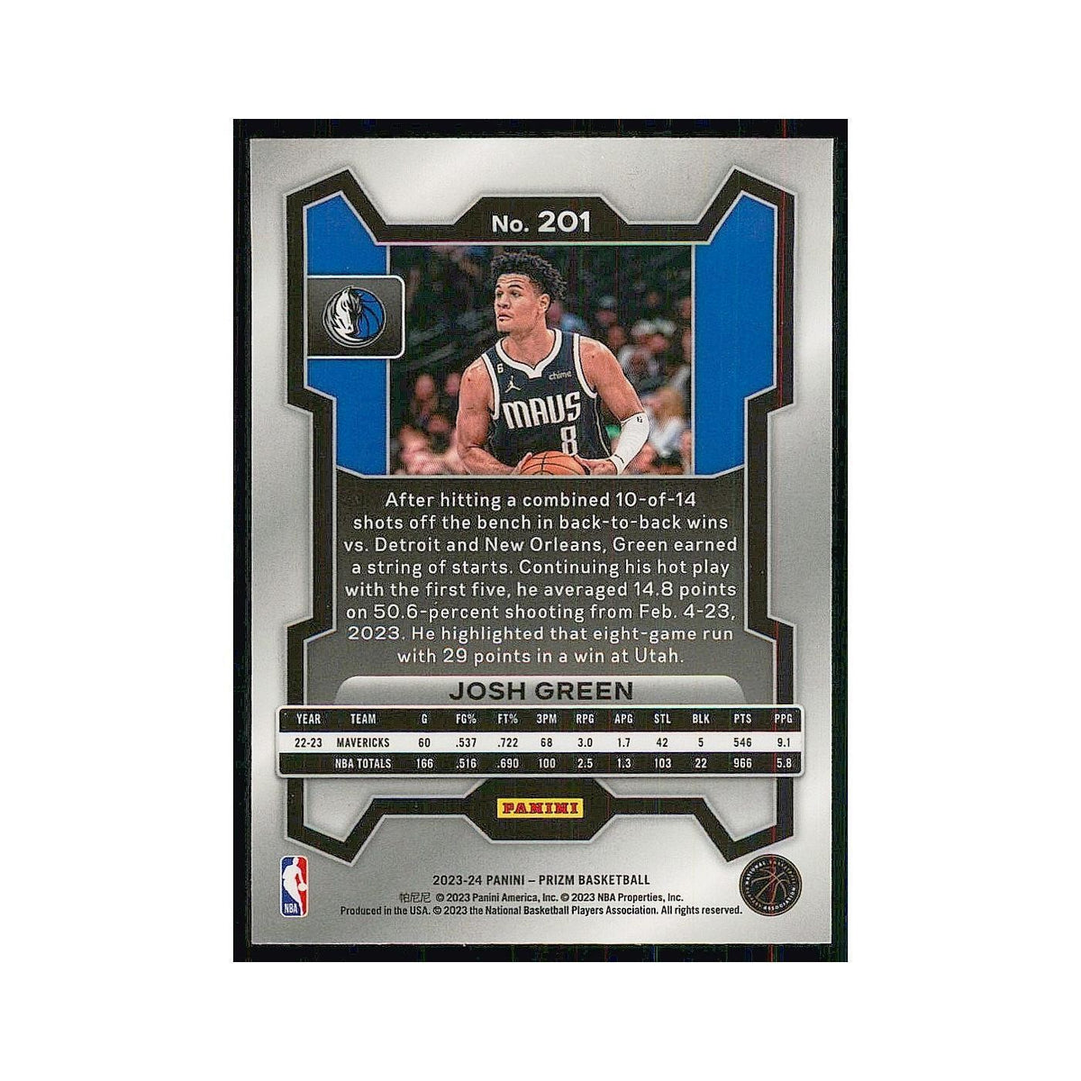 2023 Panini Prizm Josh Green Mavericks #201
