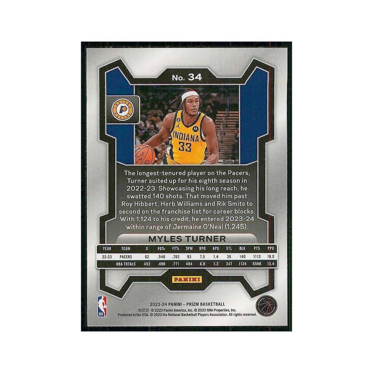 2023 Panini Prizm Myles Turner Pacers #34