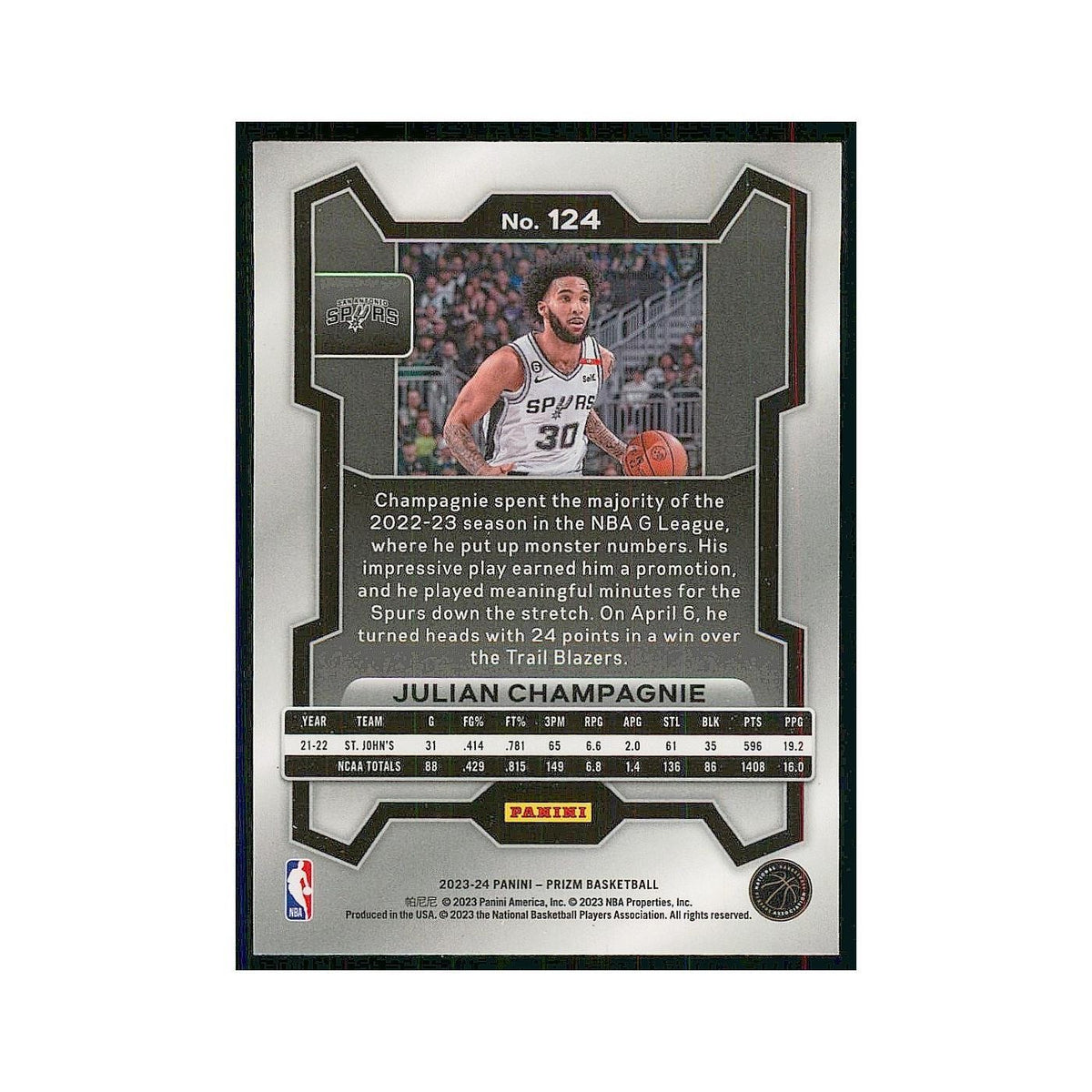 2023 Panini Prizm Julian Champagnie Spurs #124