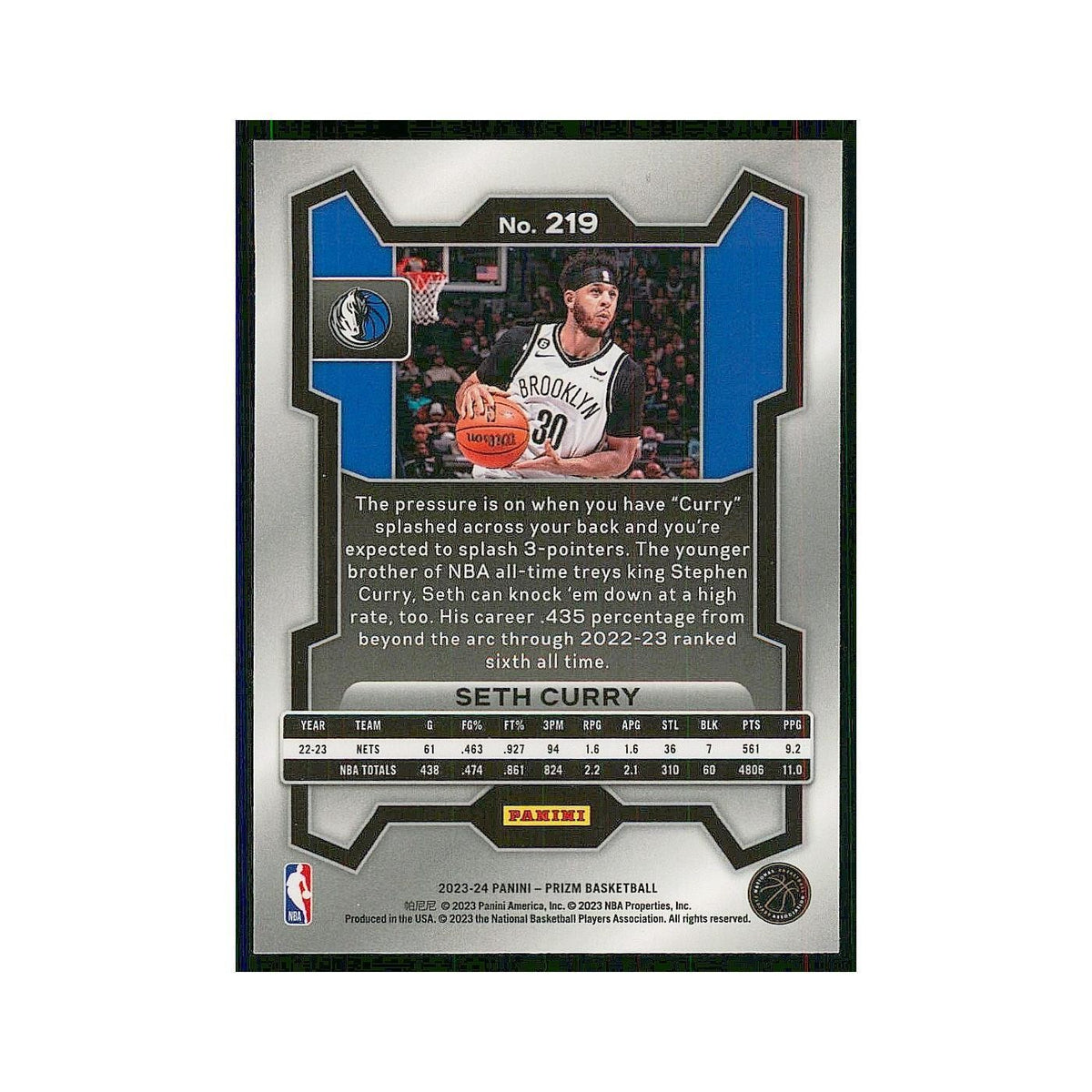 2023 Panini Prizm Seth Curry Mavericks #219