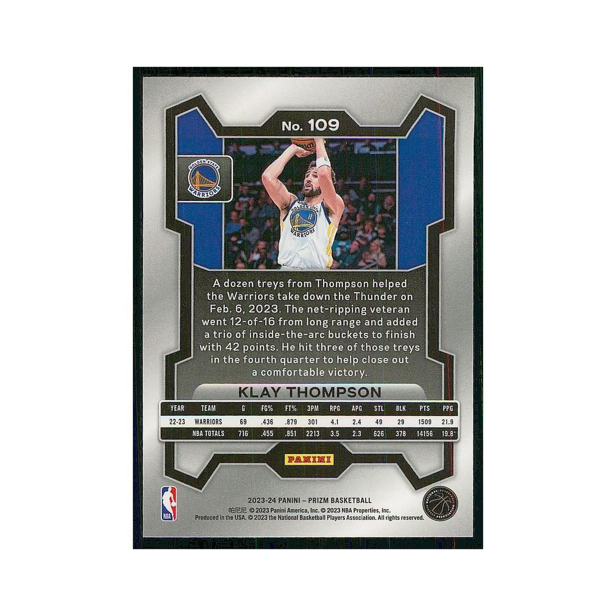 2023 Panini Prizm Klay Thompson Golden State Warriors #109
