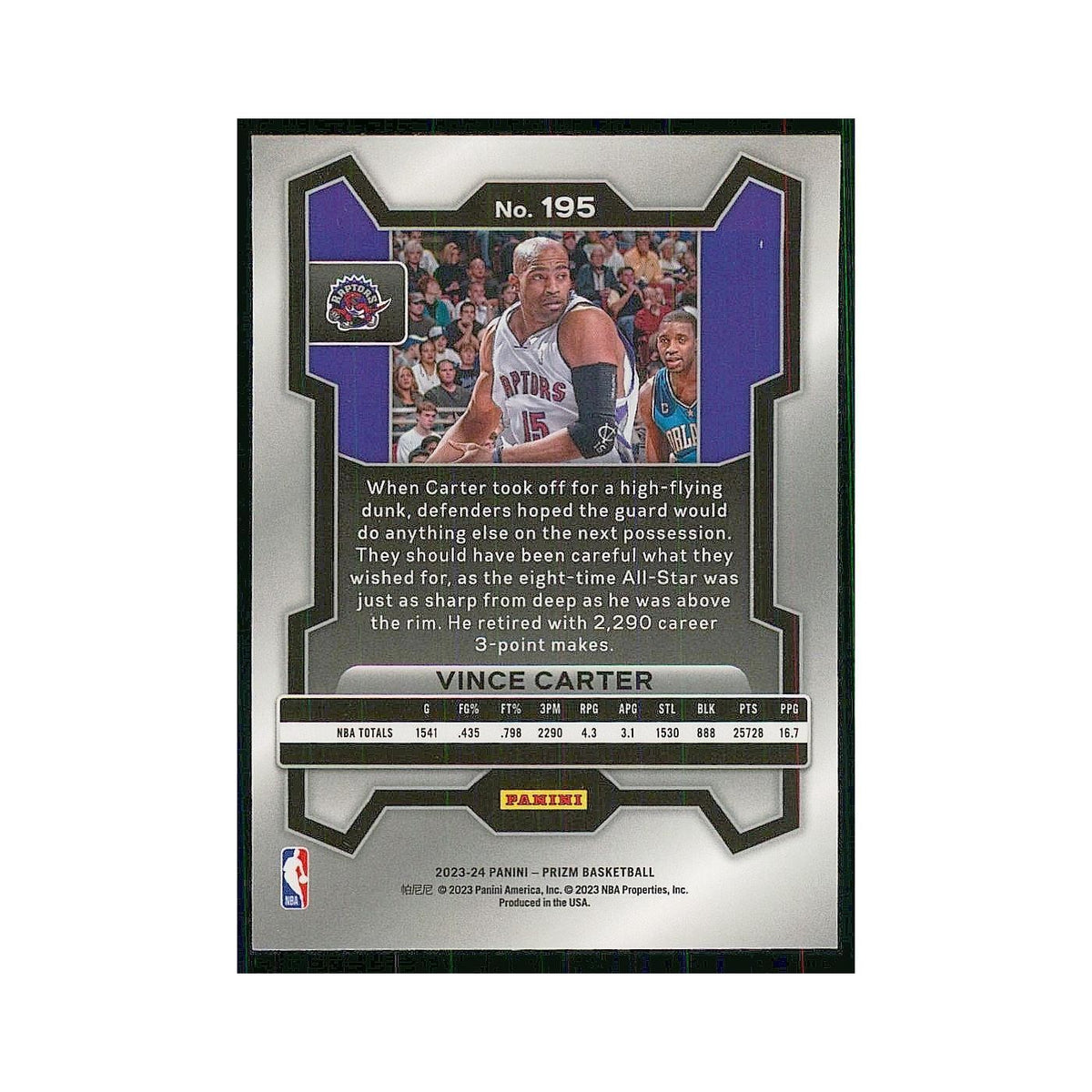 2023 Panini Prizm Vince Carter Raptors #195