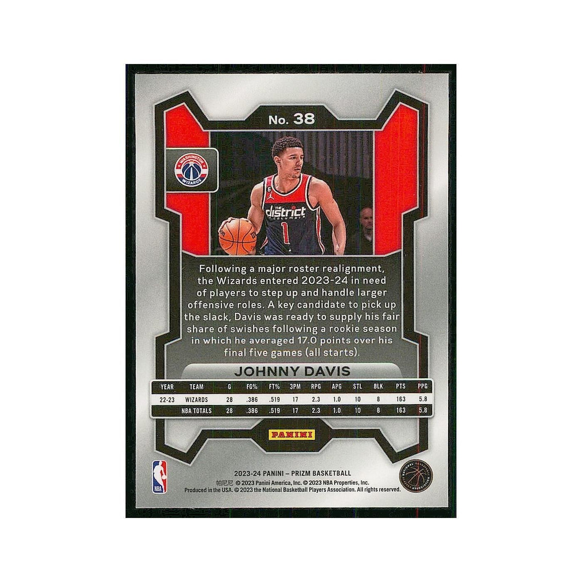 2023 Panini Prizm Johnny Davis Wizards #38