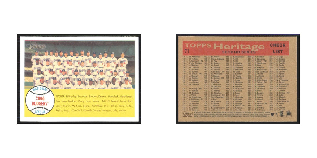 Team Photo 2007 Topps Heritage #71 Los Angeles Dodgers Baseball Card NM