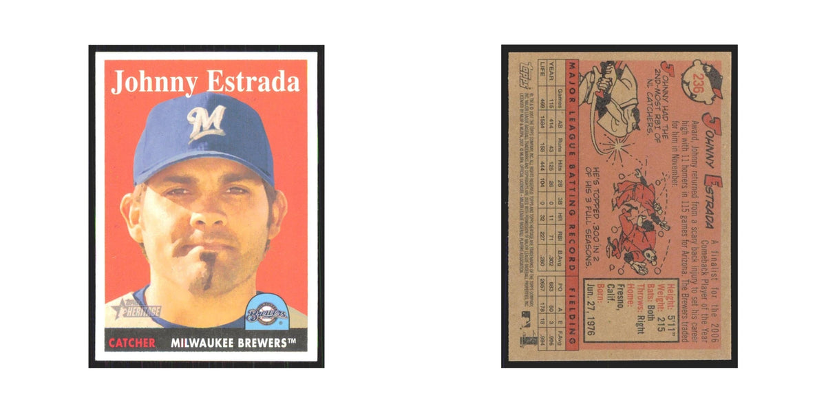 Johnny Estrada 2007 Topps Heritage #236 Milwaukee Brewers Baseball Card NM
