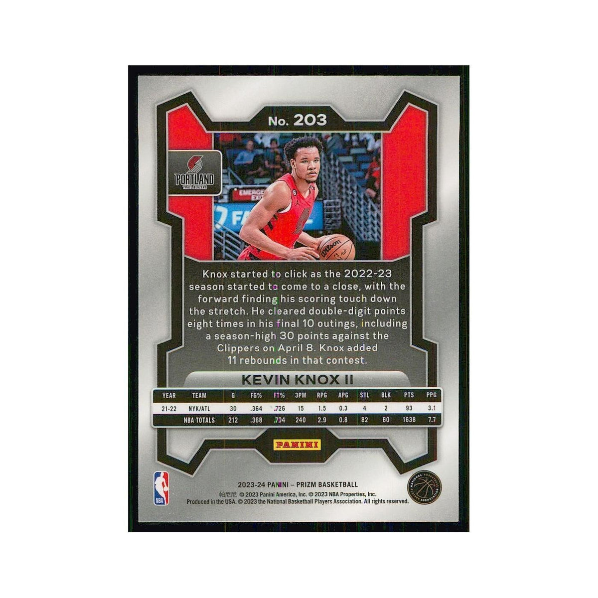 2023 Panini Prizm Kevin Knox II Blazers #203