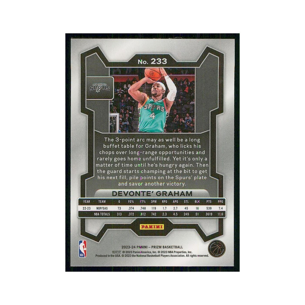 2023 Panini Prizm Devonte' Graham Spurs #233