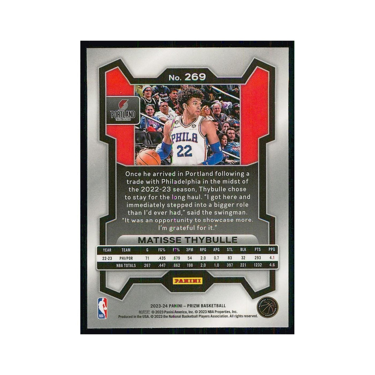 2023 Panini Prizm Matisse Thybulle Blazers #269