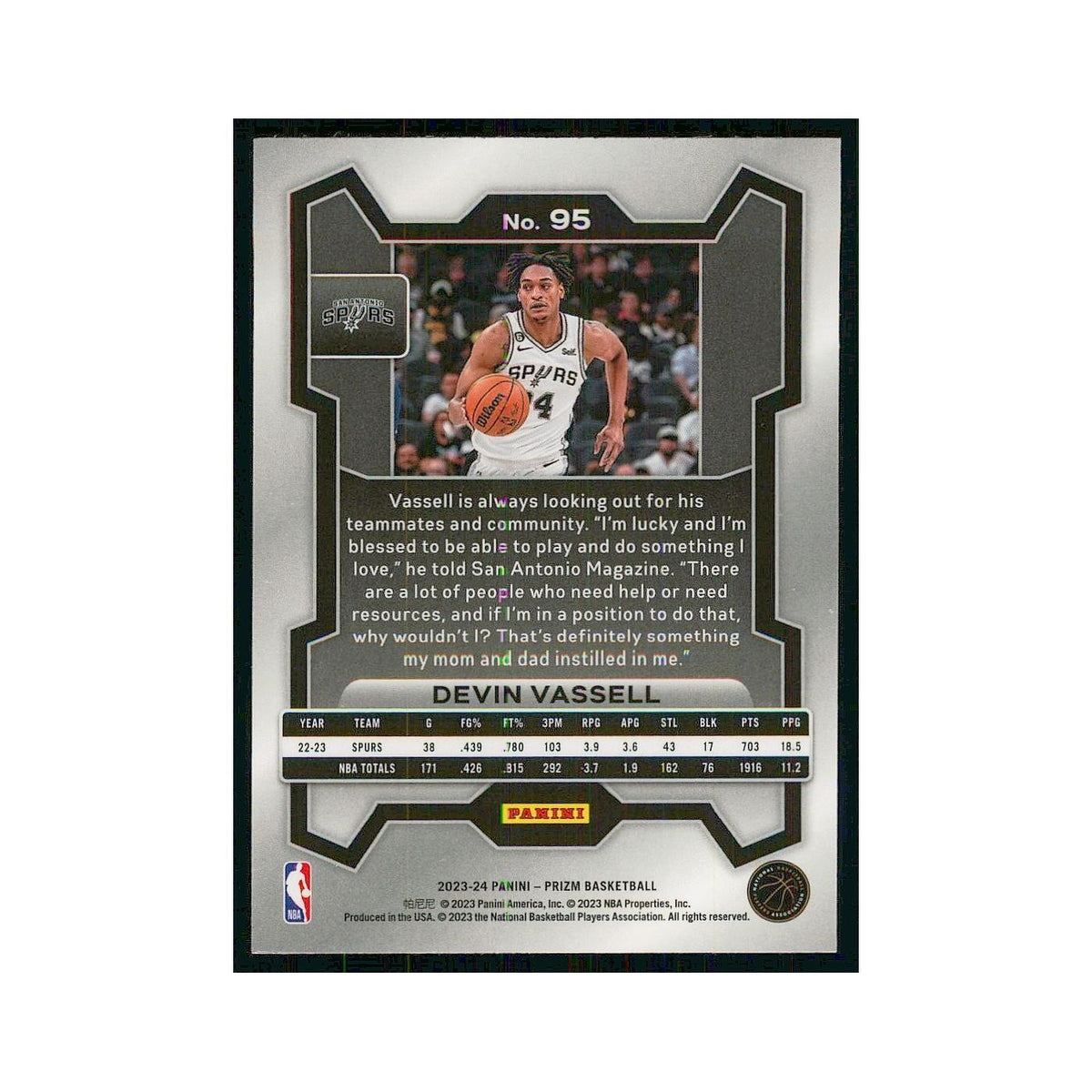 2023 Panini Prizm Devin Vassell Spurs #95