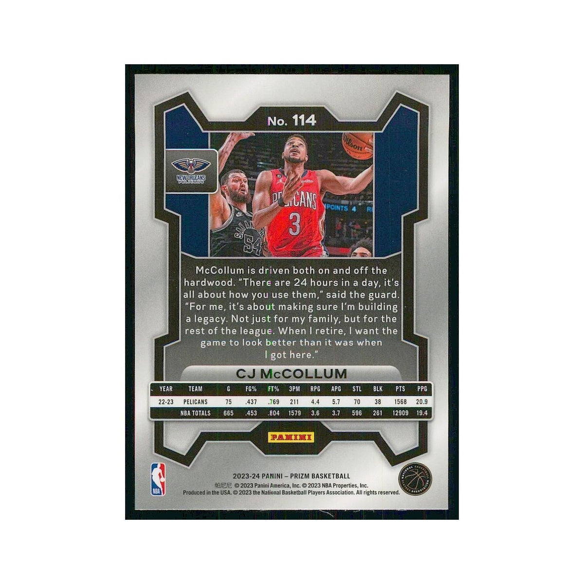 2023 Panini Prizm CJ McCollum Pelicans #114