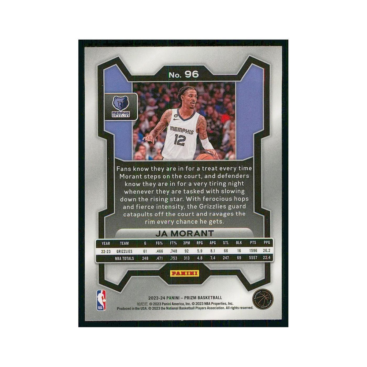 2023 Panini Prizm Ja Morant Grizzlies #96
