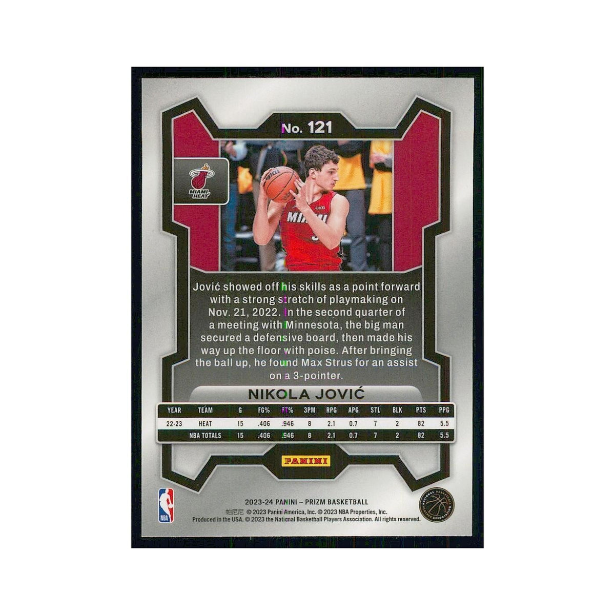 2023 Panini Prizm Nikola Jovic Heat #121