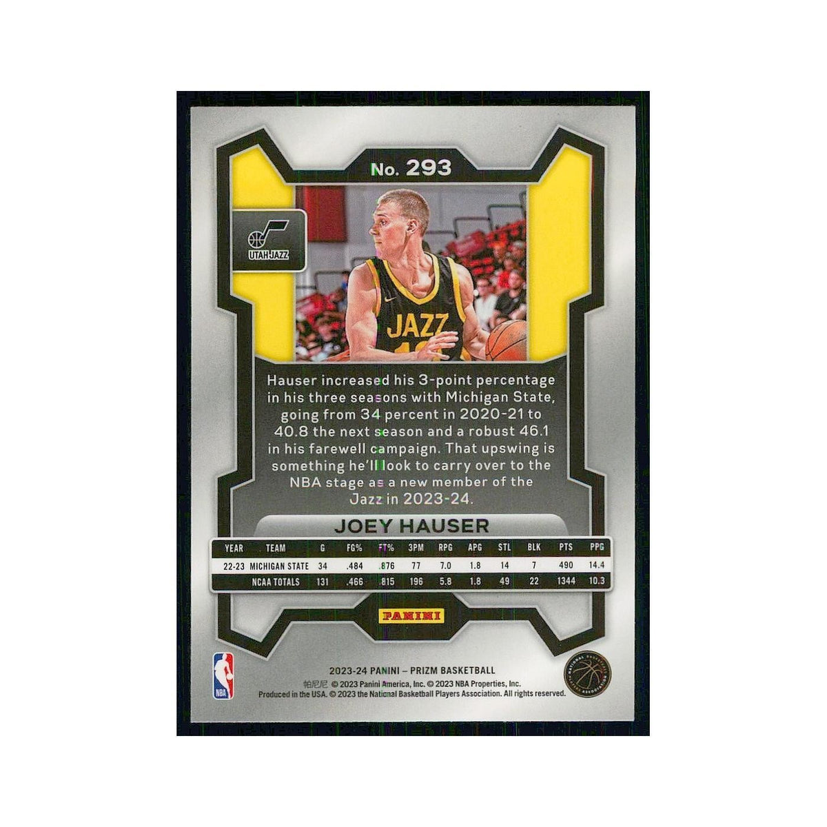 2023 Panini Prizm Joey Hauser Jazz #293