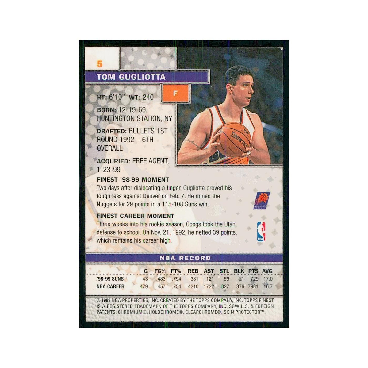 1999 Finest w Coating Tom Gugliotta Suns #5