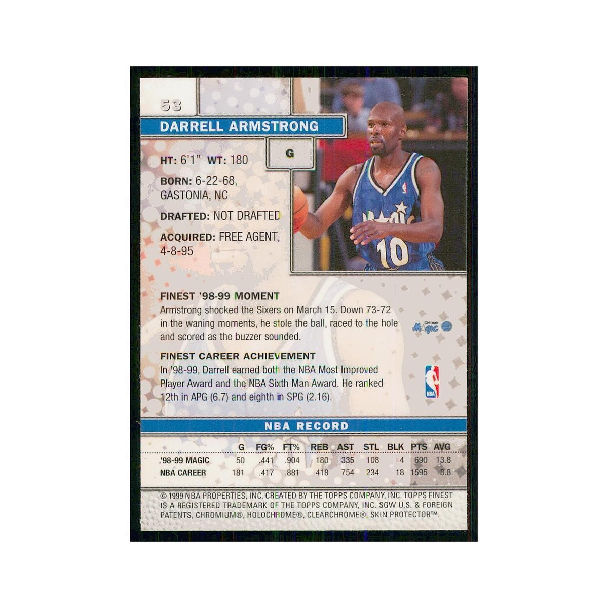 1999 Finest w Coating Darrell Armstrong Magic #53
