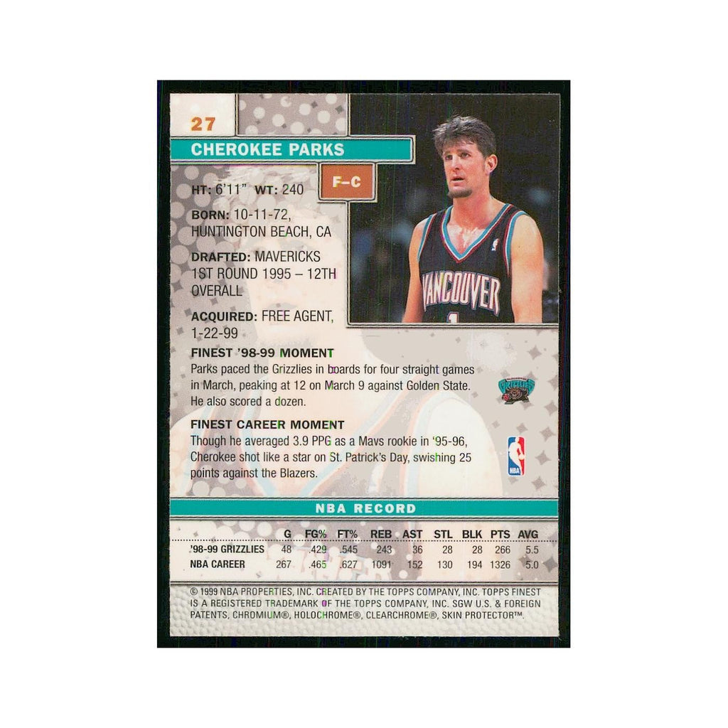 1999 Finest w Coating Cherokee Parks Vancouver Grizzlies #27