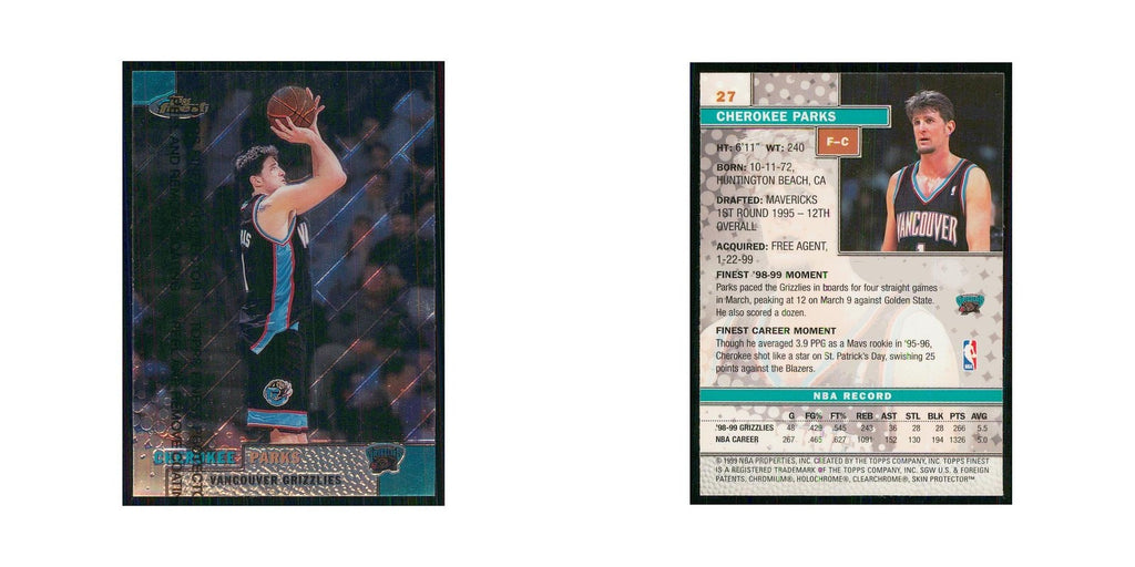 1999 Finest w Coating Cherokee Parks Vancouver Grizzlies #27