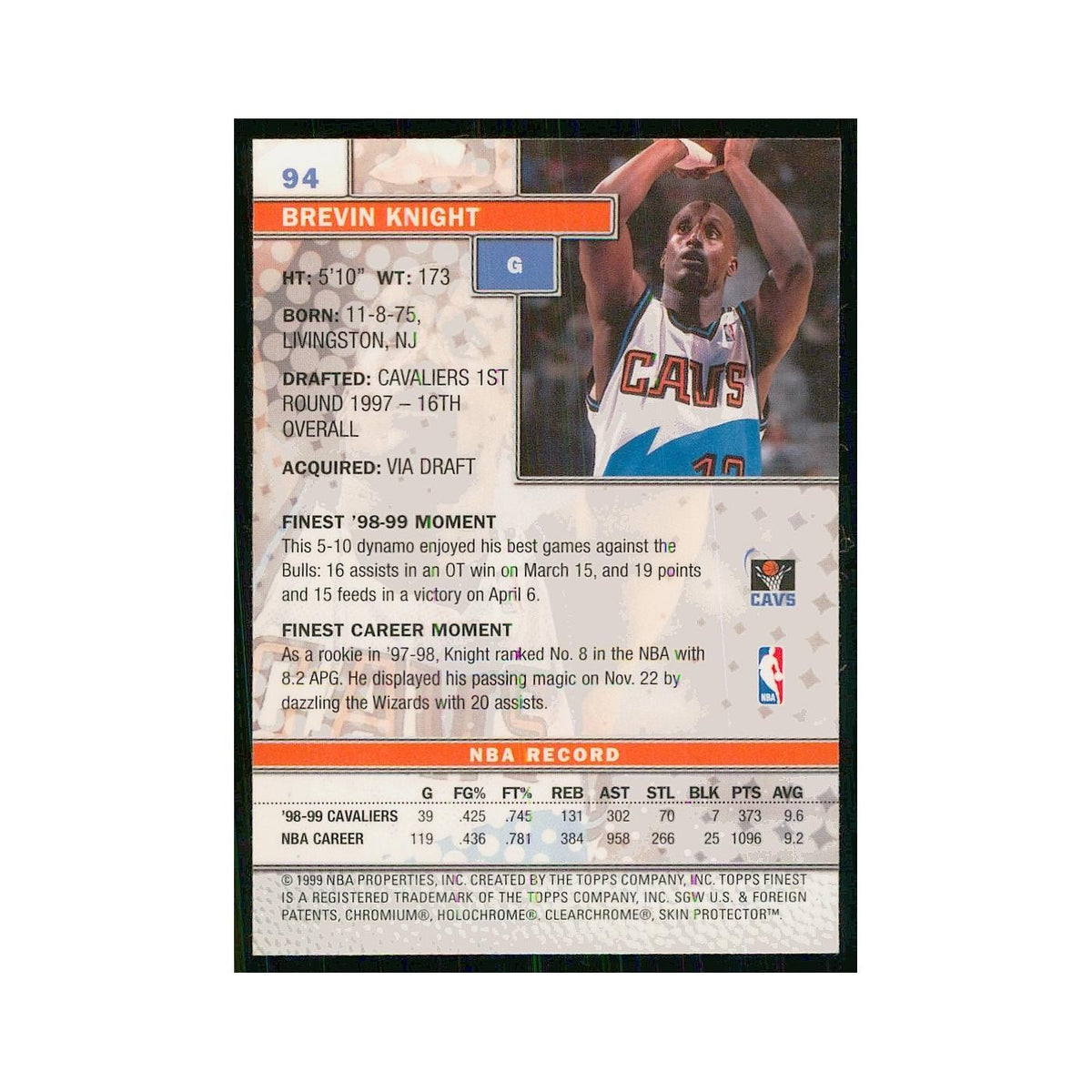1999 Finest w Coating Brevin Knight Cavaliers #94