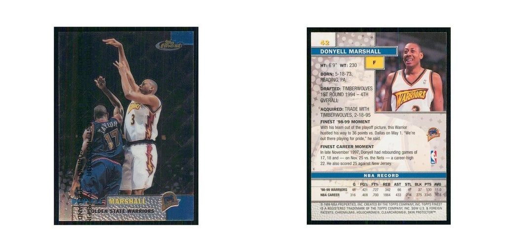 1999 Finest w Coating Donyell Marshall Golden State Warriors #42