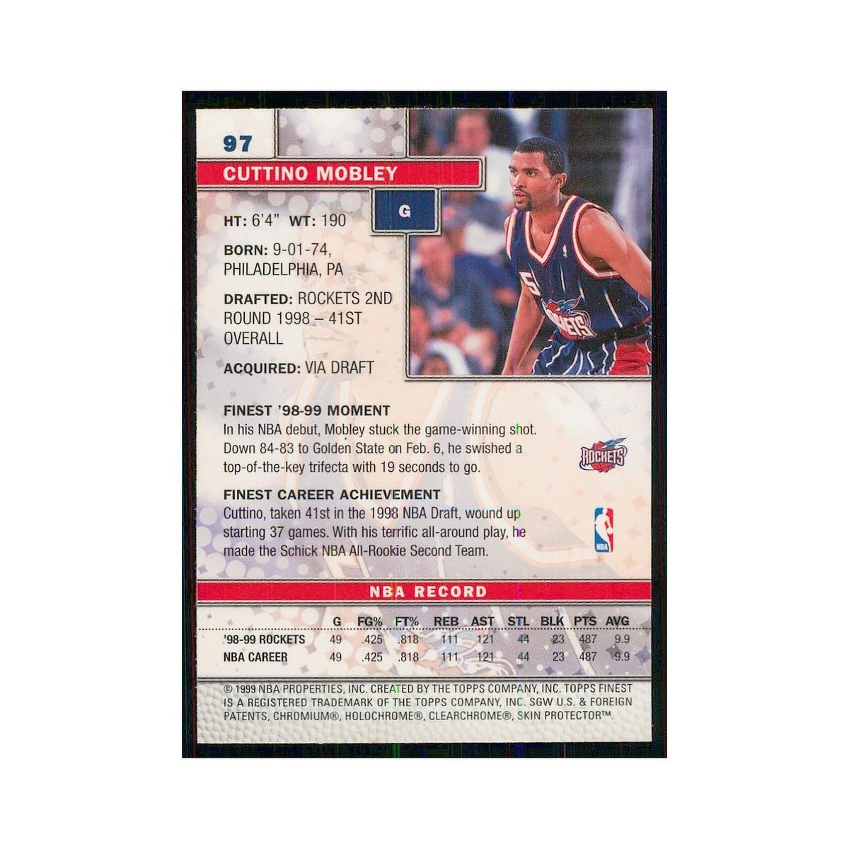 1999 Finest w Coating Cuttino Mobley Rockets #97
