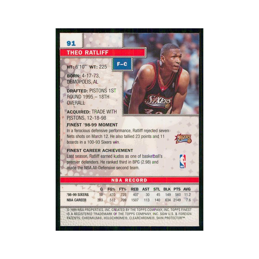 1999 Finest w Coating Theo Ratliff 76ers #91