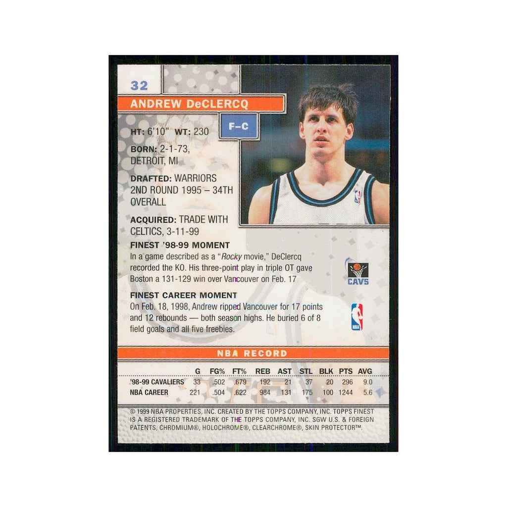 1999 Finest w Coating Andrew DeClercq Cavaliers #32
