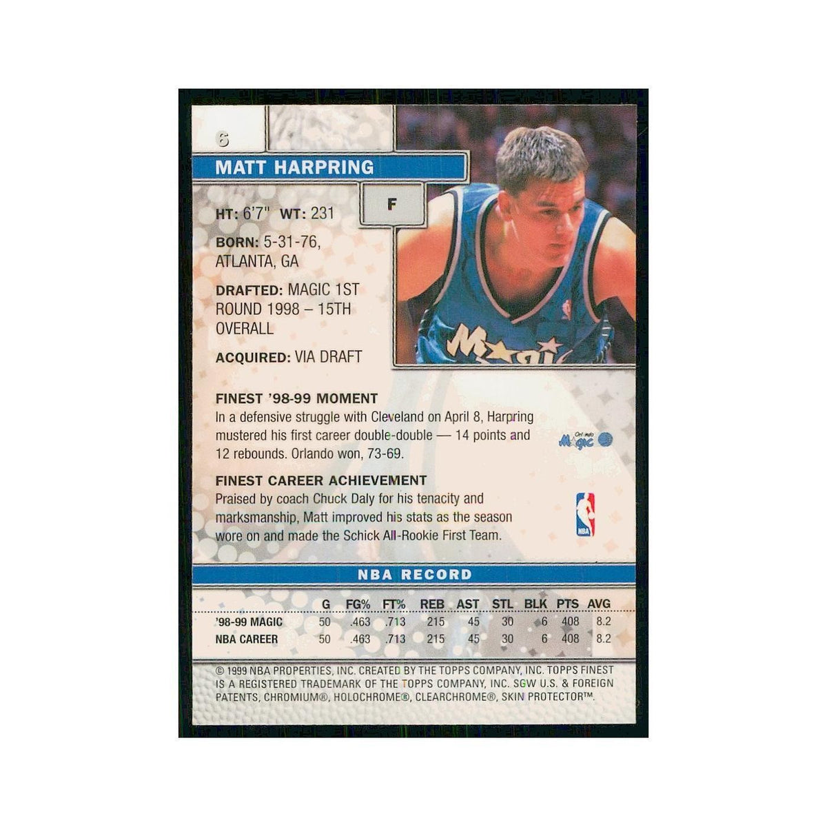 1999 Finest w Coating Matt Harpring Magic #6