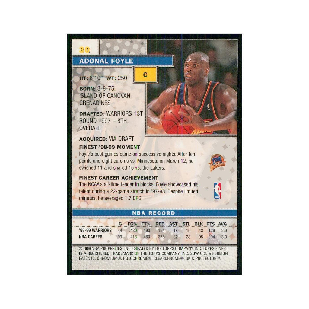 1999 Finest w Coating Adonal Foyle Golden State Warriors #30