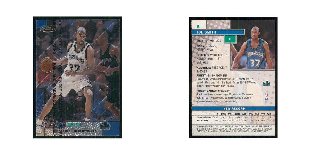 1999 Finest w Coating Joe Smith Timberwolves #8