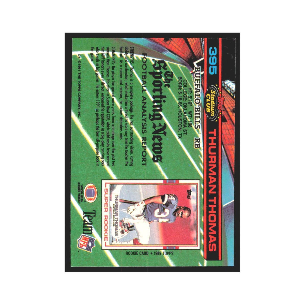 1991 Stadium Club Thurman Thomas Bills #395
