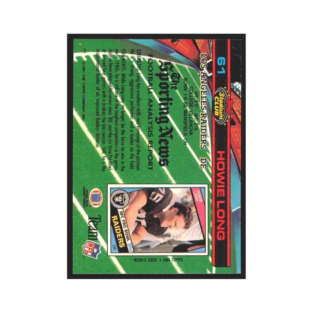 1991 Stadium Club Howie Long Los Angeles Raiders #61