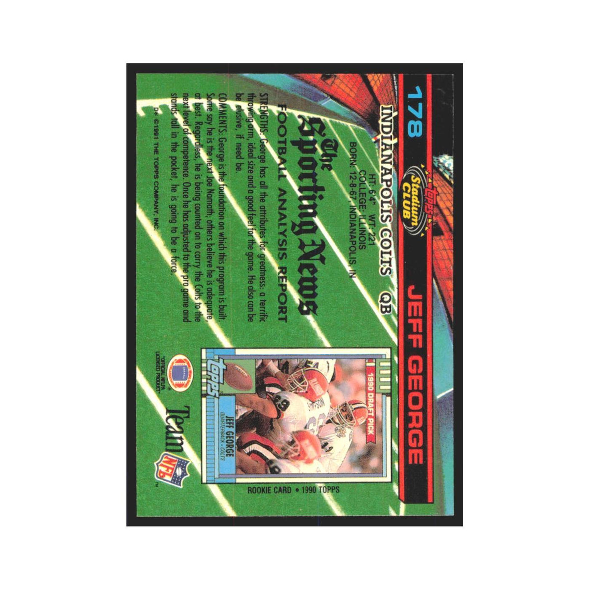 1991 Stadium Club Jeff George Colts #178