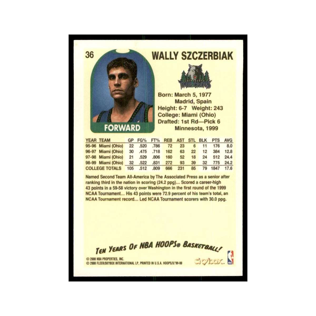 2000 Hoops Decade Wally Szczerbiak Timberwolves #36