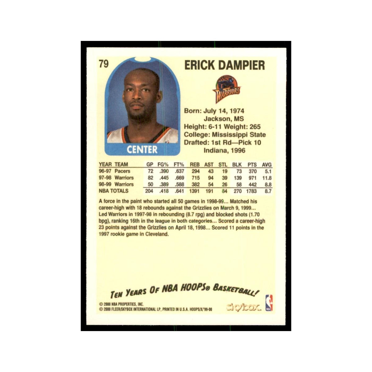 1999 Hoops Decade Erick Dampier Golden State Warriors #79