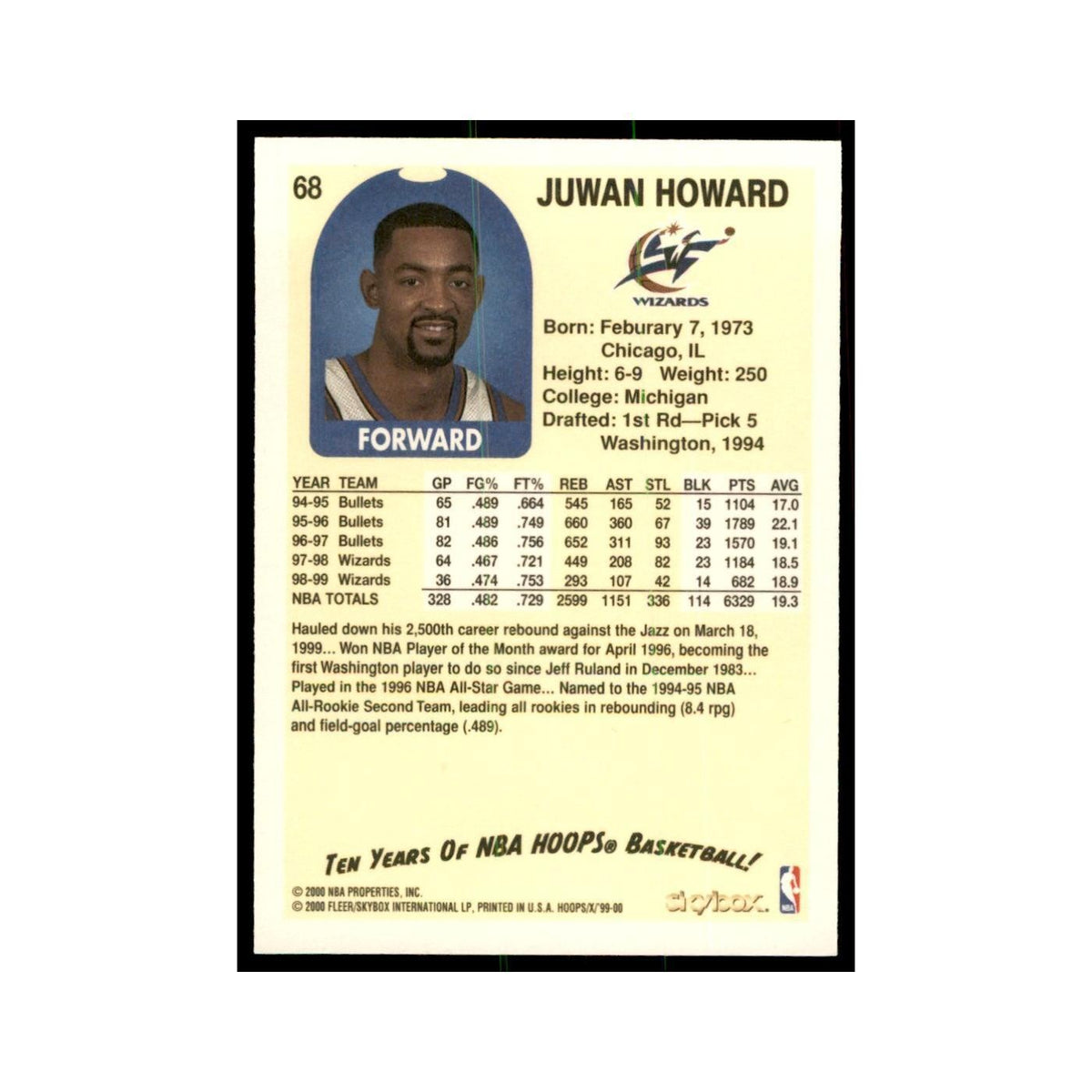 1999 Hoops Decade Juwan Howard Wizards #68