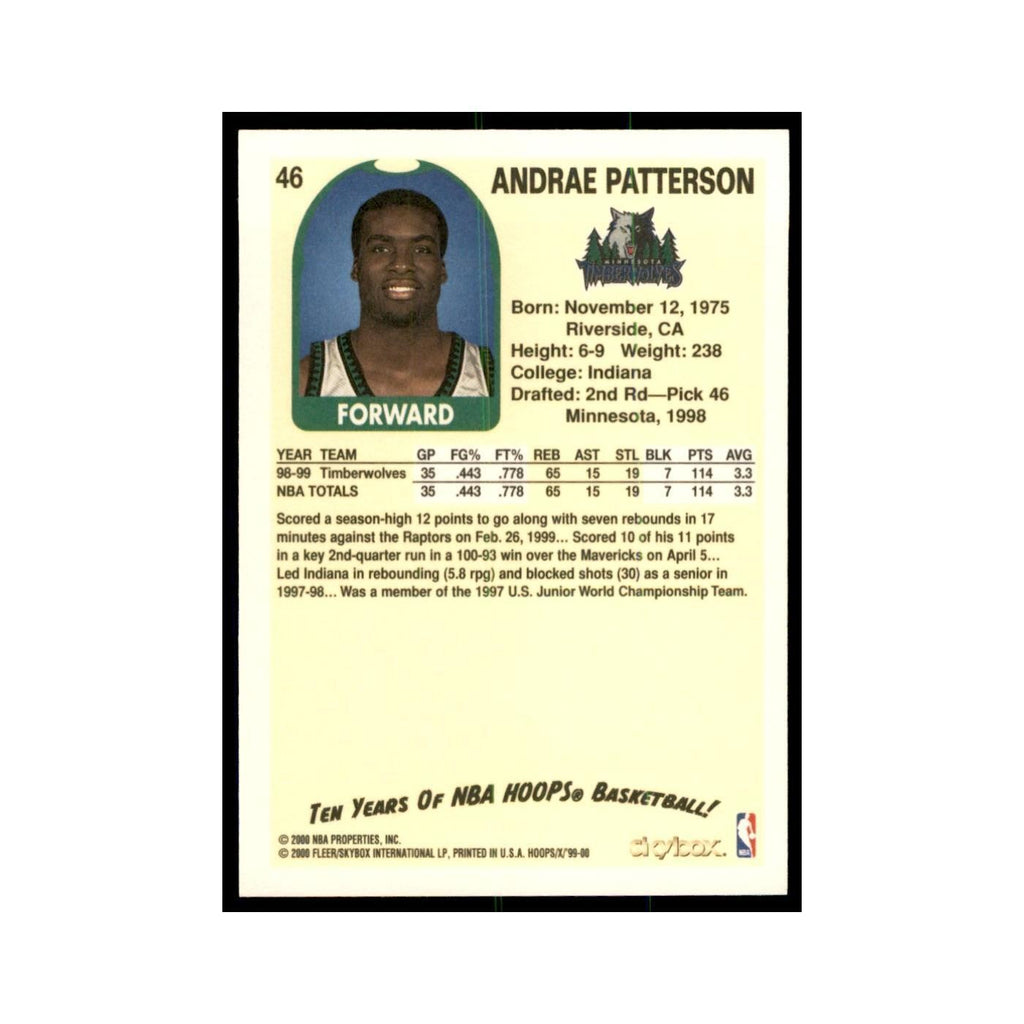 1999 Hoops Decade Andrae Patterson Timberwolves #46