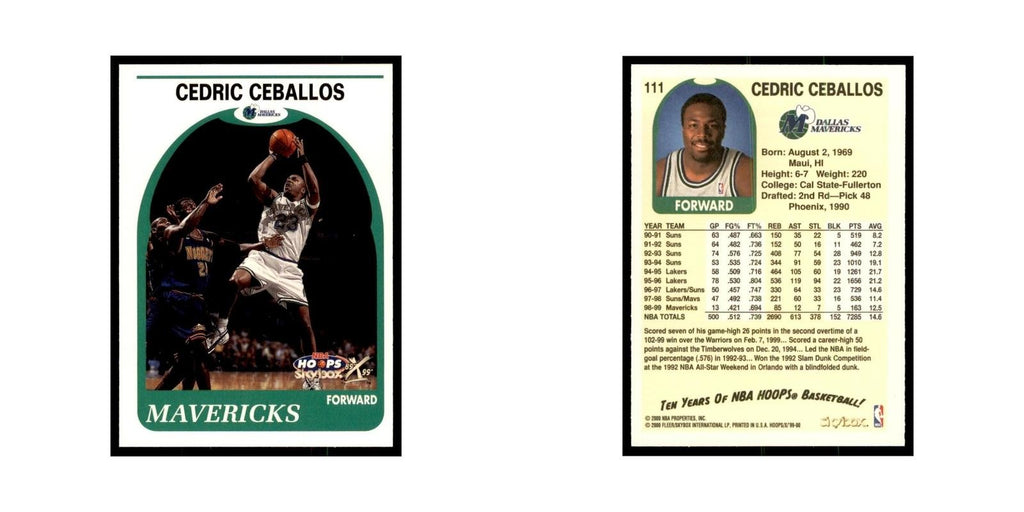 1999 Hoops Decade Cedric Ceballos Mavericks #111