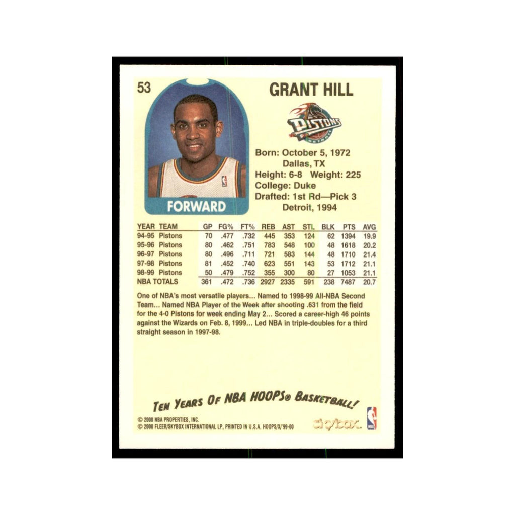 1999 Hoops Decade Grant Hill Pistons #53