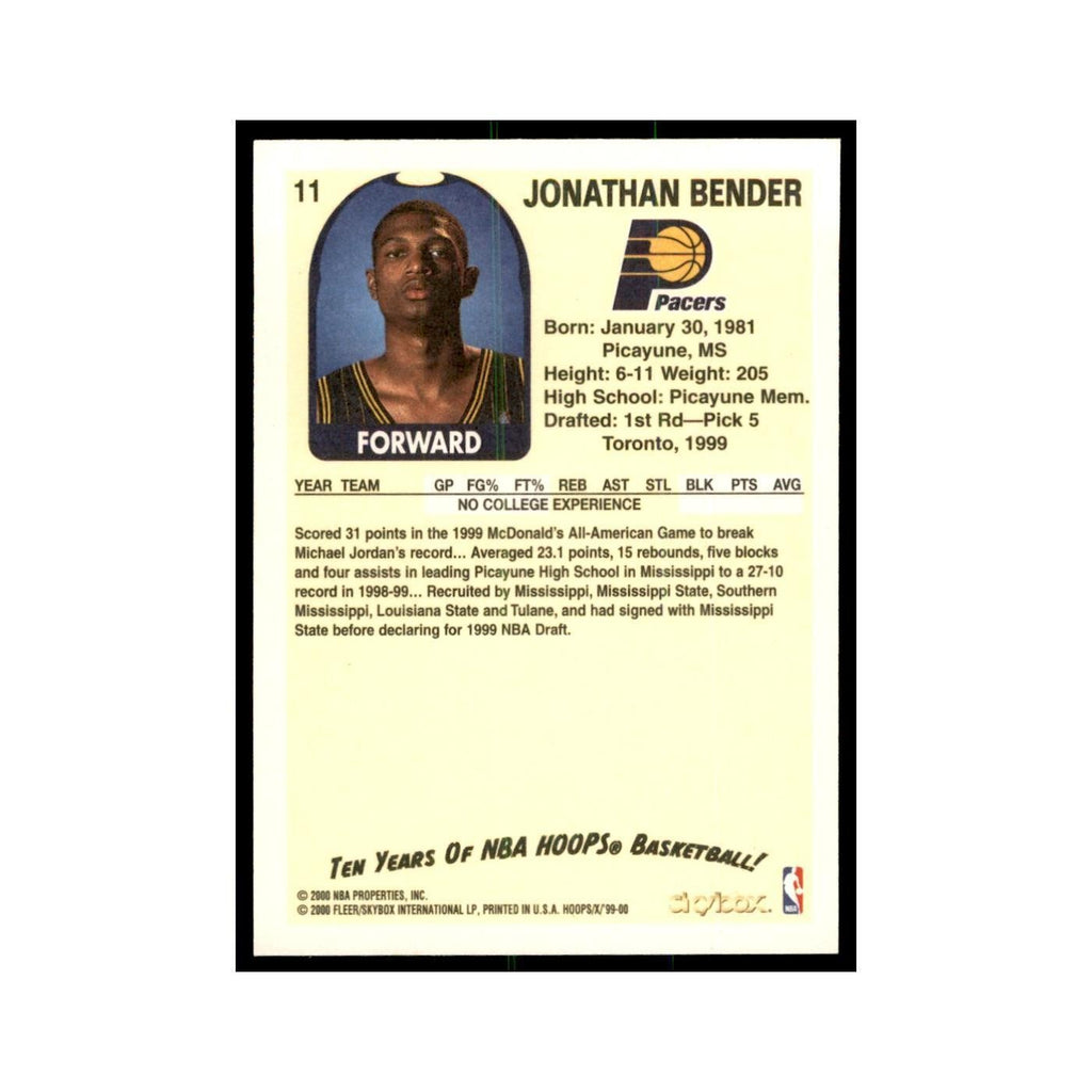 1999 Hoops Decade Jonathan Bender RC Pacers #11