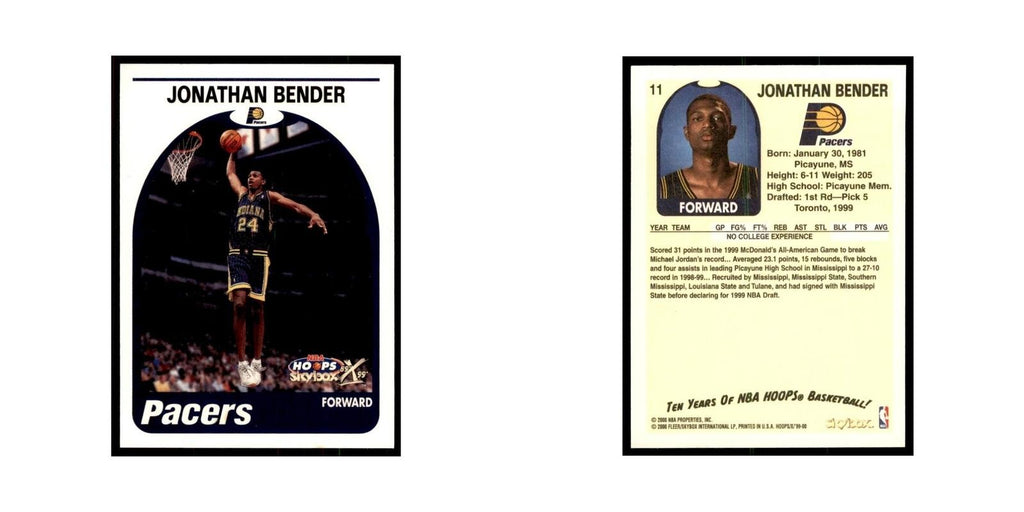1999 Hoops Decade Jonathan Bender RC Pacers #11